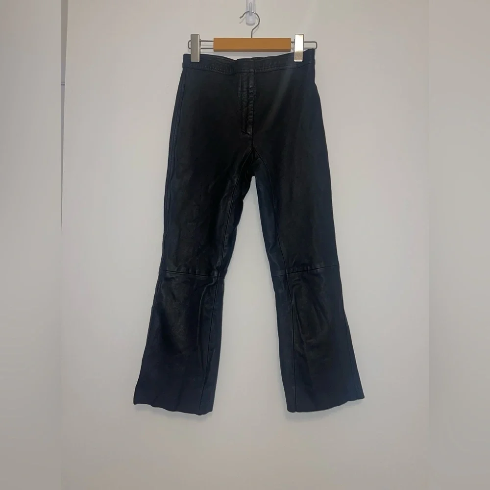 Sandro Paris Black Poesie Lamb Leather Flared Leg Crop Pants Women's US 2 capri - Picture 2 of 13